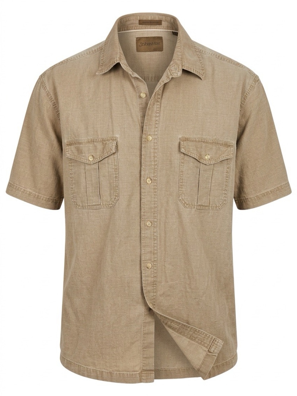 St. John Collection Short-Sleeve Button-Down Shirt in Tan